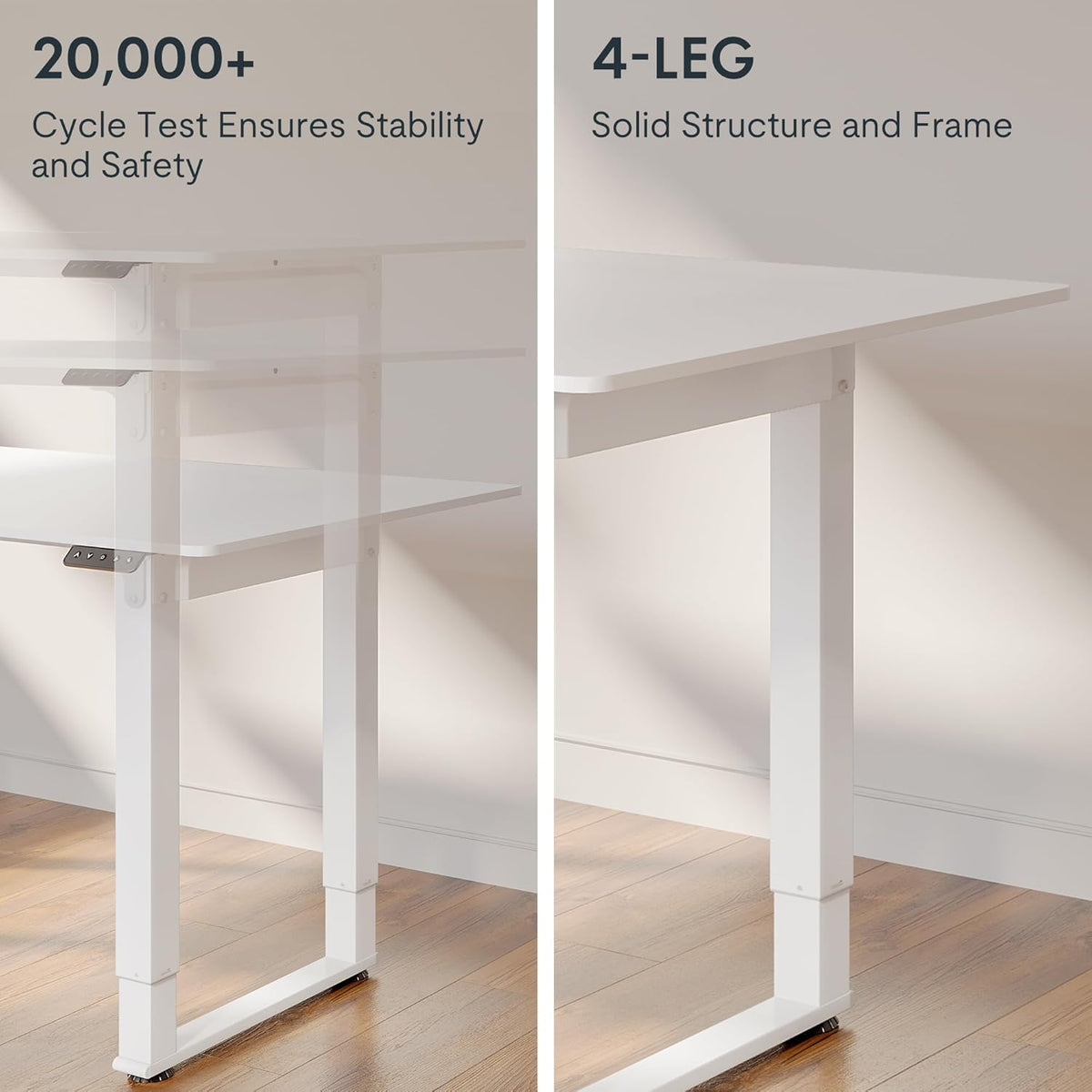 FLEXISPOT 4 Legs Standing Desk 55 x 28 Inch Electric Adjustable Height with Splice Board Home Office Sit Stand Up Desk, White Top + White Frame