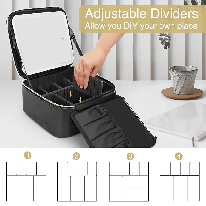 Relavel Travel Makeup Bag With LED Mirror, Cosmetic Train Case with Light up