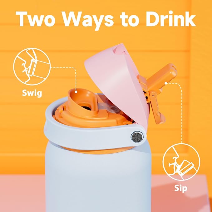 40 oz Insulated Water Bottle with Straw: Meoky Stainless Steel Metal Water Bottle with 2-in-1 Lid - Leak Proof, Cold for 24 Hours, Protective Silicone Base, BPA-Free for Gym Sports, Periwinkle