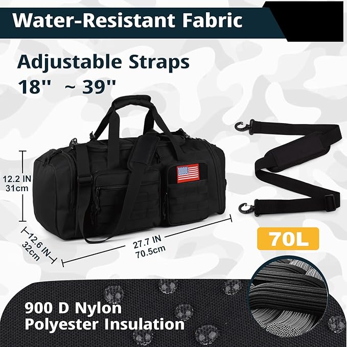Tactical Gym Bag for Men，70L Large 3 in 1 Sports Duffle Bag