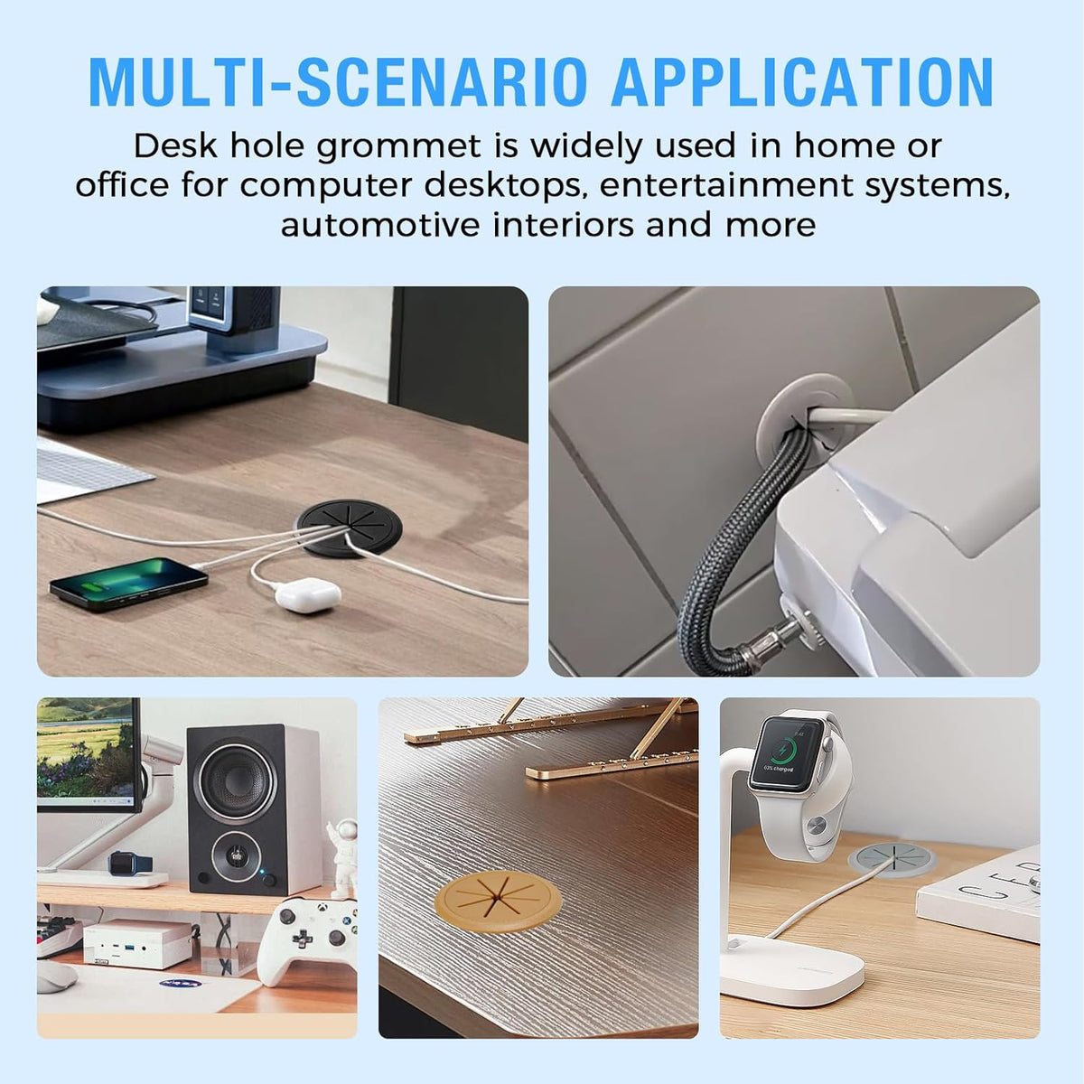 Desk Grommet 2" (50 mm), Desk Hole Cover for Cables Grey, Cable Grommet ABS Plastic, Desk Hole Grommet for Office and Home Table Cable, Detachable & Flexible Cable Cord Organizer-2 Pcs