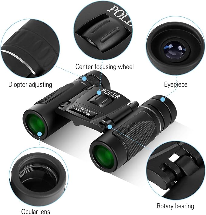 POLDR 8x21 Small Compact Lightweight Binoculars