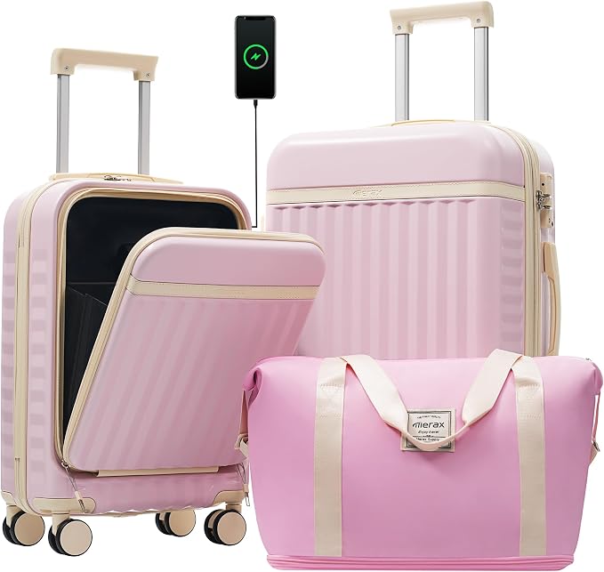 Merax Luggage Sets Front Opening, 2 Piece Hardshell Suitcase