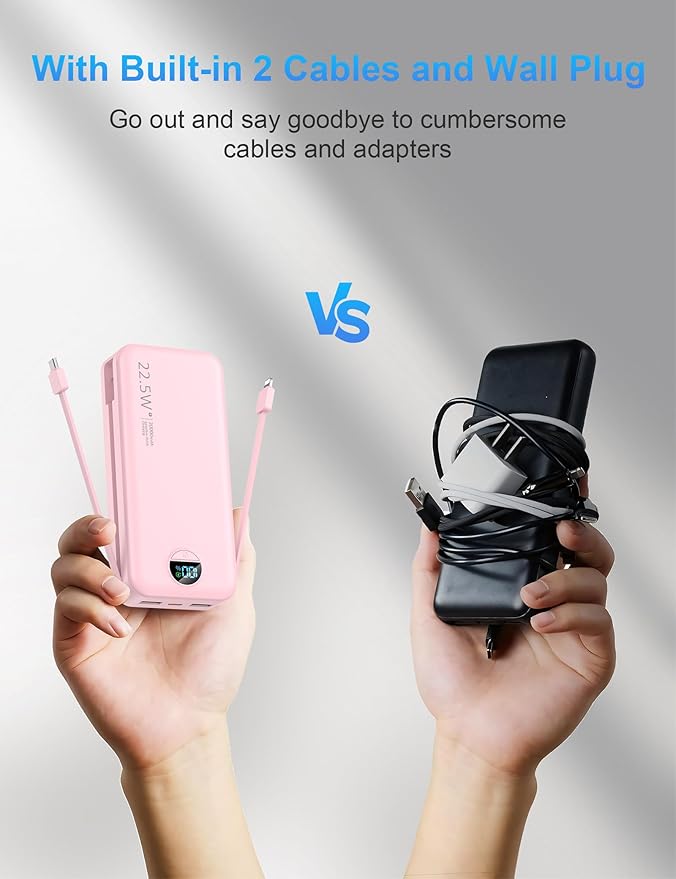 Portable Charger with Wall Plug, 20000mAh USB C Power Bank Fast Charging