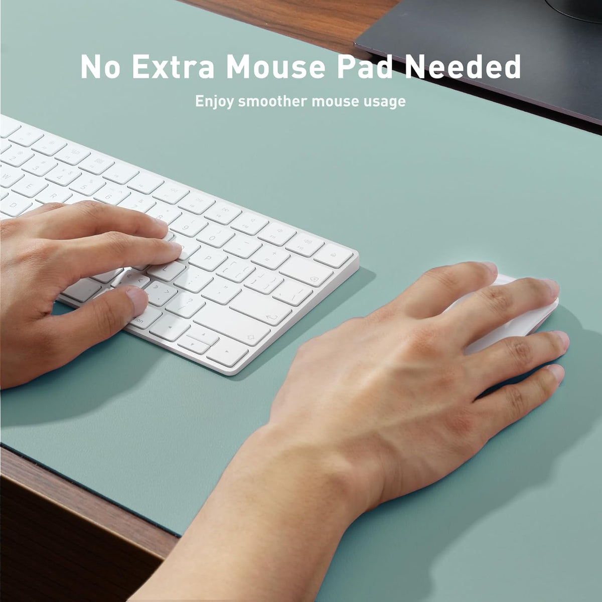 Aothia Leather Desk Pad Protector, Mouse Pad,Office Desk Mat, Non-Slip PU Leather Desk Blotter, Laptop Desk Pad, Waterproof Desk Writing Pad for Office and Home (36" x 17", Light Blue)