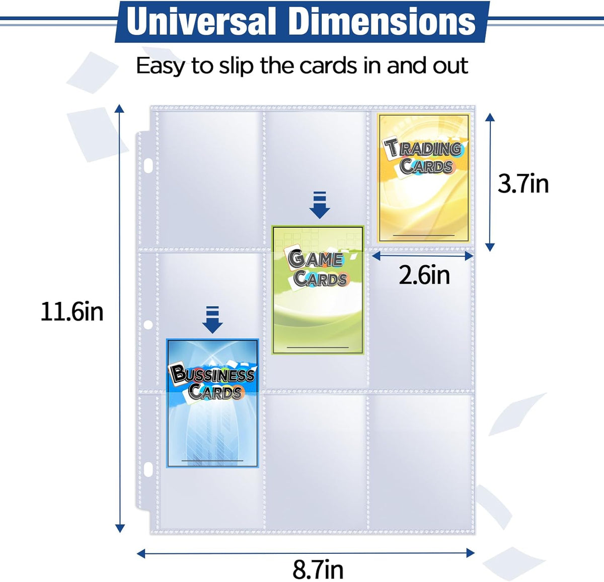 648 Pockets Double Side Trading Card Sleeves, Fabmaker 9 Pocket Card Sleeves Binder Sheets for 3 Ring Binder, Long-Lasting Trading Cards Binder Sleeves Fit for MTG, Baseball, Game, Business Cards