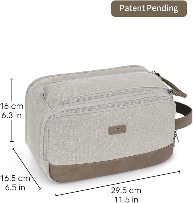 WANDF Toiletry Bag for Men Travel Toiletry Organizer Canvas and Leather Dopp