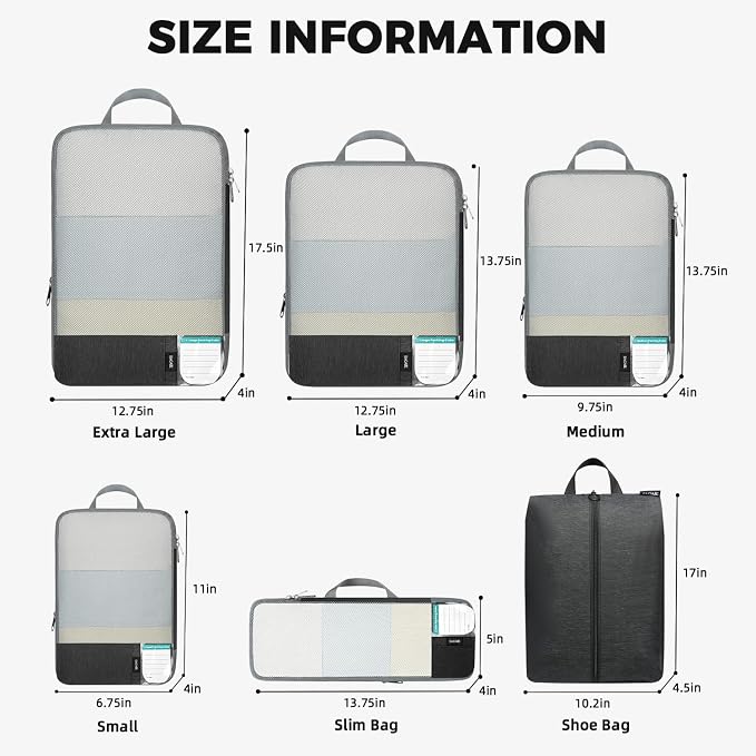 BAGAIL 6 Set/4 Set Lightweight Compression Packing Cubes