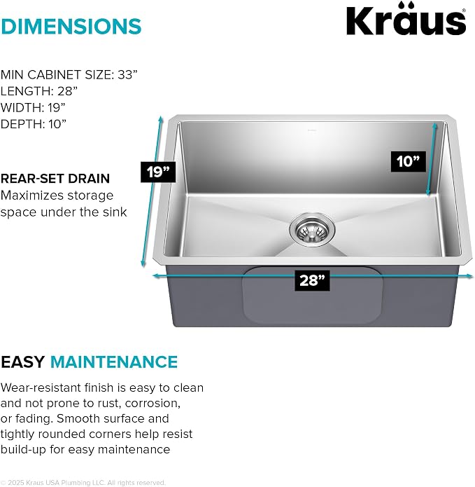 KRAUS Standart PRO 28-inch 16 Gauge Undermount Single Bowl Stainless Steel