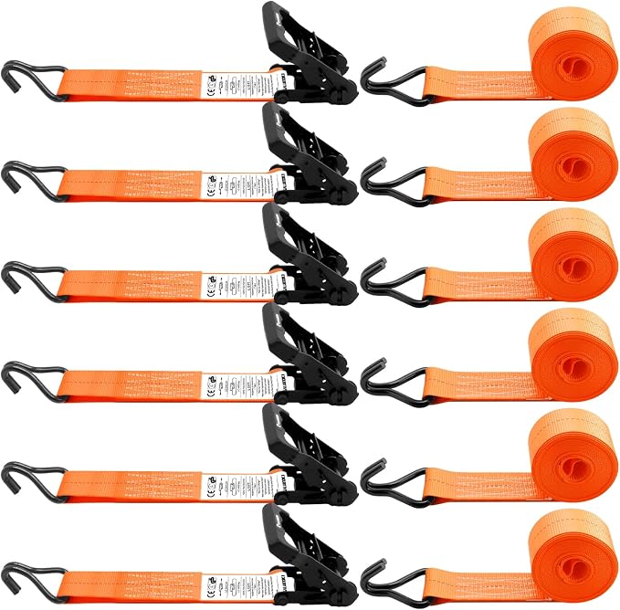 6 Pack 2 inch Ratchet Straps Heavy Duty J Hook 2 in x 15ft