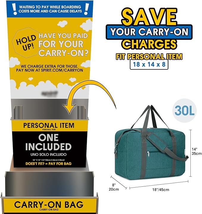 For Spirit Airlines Personal Item Bag 18x14x8 Foldable Travel Duffel Bag Tote