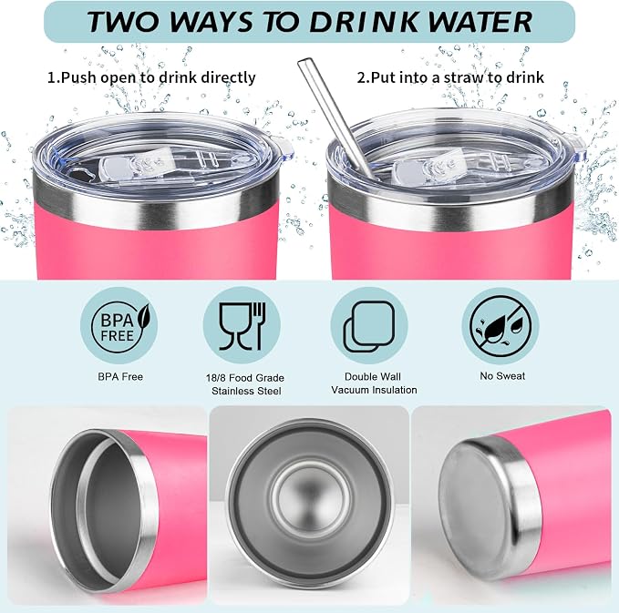 20oz Tumbler with Straw and Brush, Stainless Steel Vacuum Insulated tumbler