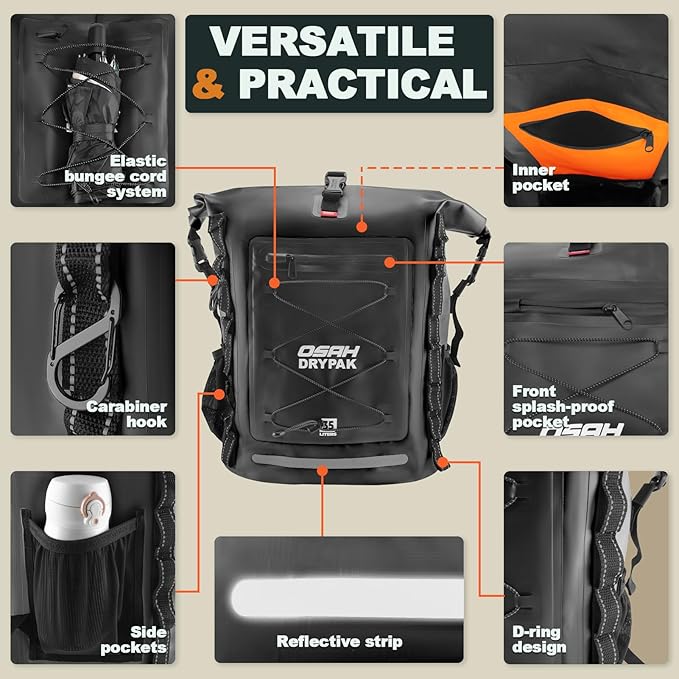 Waterproof Backpack Dry Bag 35L/55L/85L – Heavy Duty Roll-Top Hiking Backpack