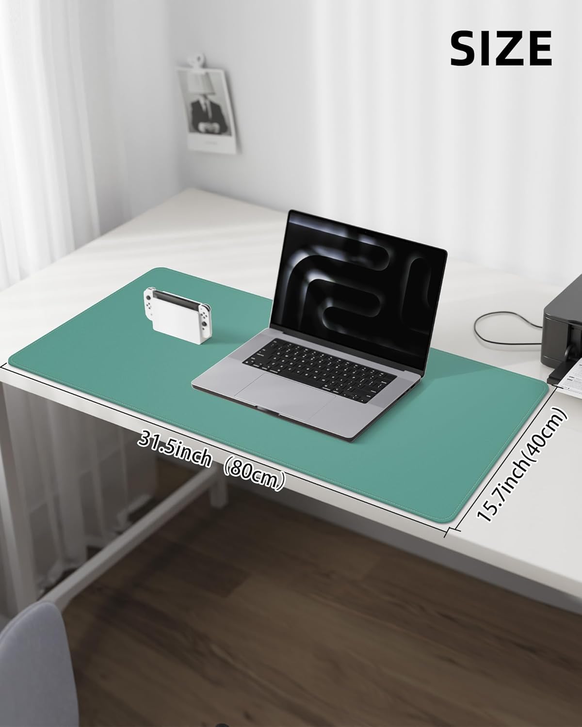 Leather Desk Pad Protector, Mouse Pad, Office Mat, Non-Slip PU Leather Blotter, Laptop Desk Pad, Waterproof Writing Pad for Office and Home (Light Green, 31.5" x 15.7")