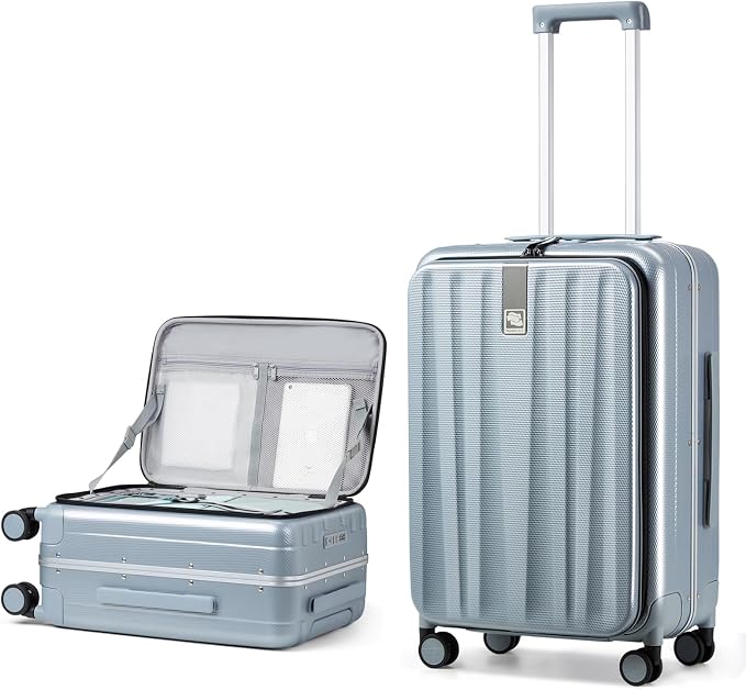 Hanke 24 Inch Checked Luggage Front Opening Rolling Suitcase Hard Sided Luggage