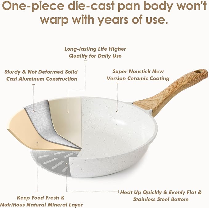 SENSARTE Nonstick Ceramic Frying Pan Skillet, 12.5 Inch Omelet Pan, Healthy Non