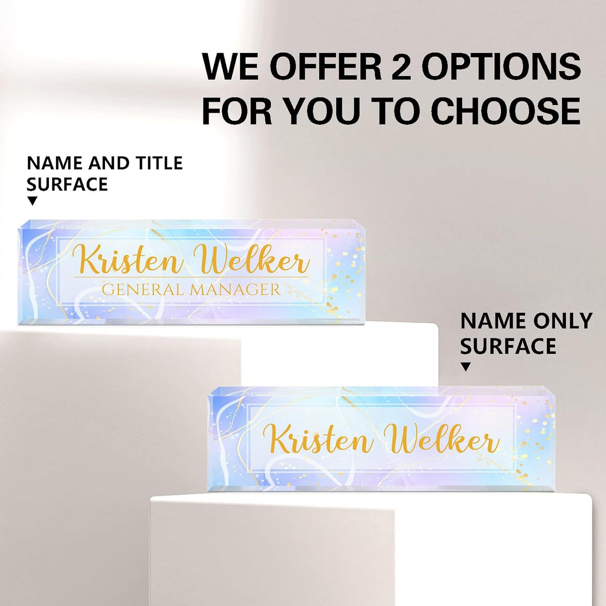 Gowellly Desk Name Plate Personalized - Custom Acrylic Name Plate for Desk - Enterprise Custom Logo/Text nameplates - Employee Appreciation Gifts (Colored Marble-2)