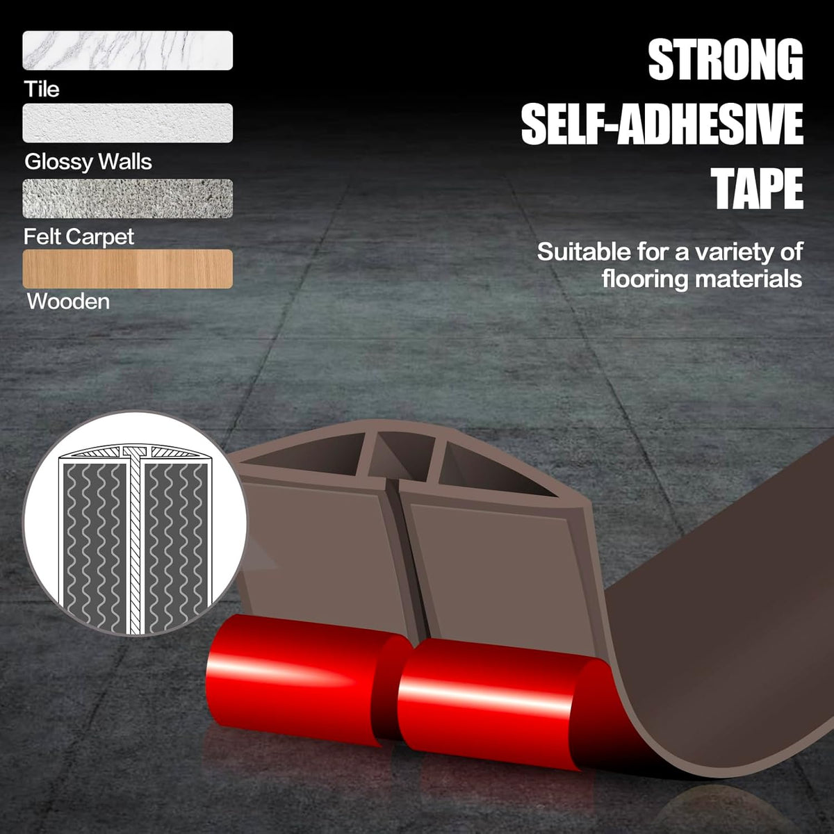 Floor Cord Cover Cable Cavity Self Adhesive Cord Hider Floor 10FT Floor Cable Management Power Cord Protector Floor Electric Cord Covers for Offices, Gym, Exhibitions (CoffeeBrown, 1.97" x 10')