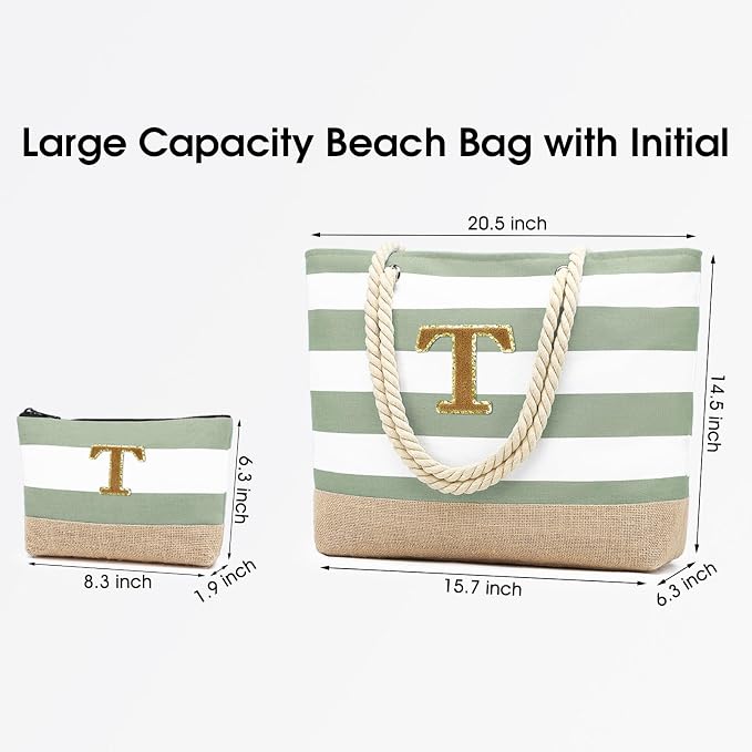 Becokan Beach Bag Initial Beach Tote