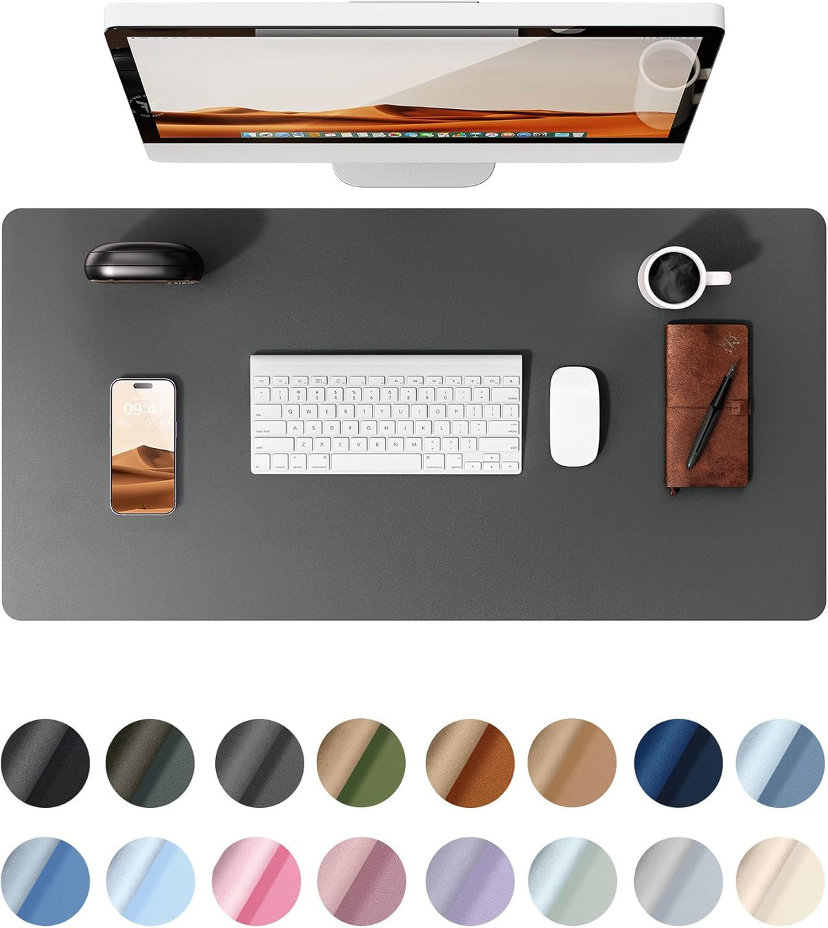 YSAGi Leather Desk Protector, Office Mat, Large Mouse Mat, Non-Slip PU Leather Blotter, Laptop Desk, Waterproof Writing Pad for Office and Home (Dark Grey, 23.6" x 13.8")