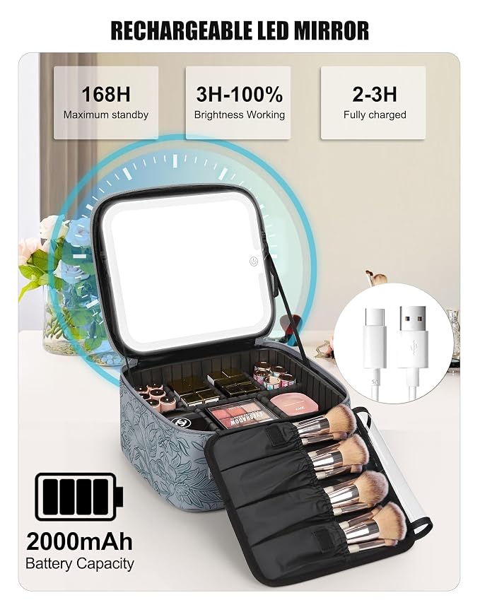 Relavel Travel Makeup Bag With LED Mirror