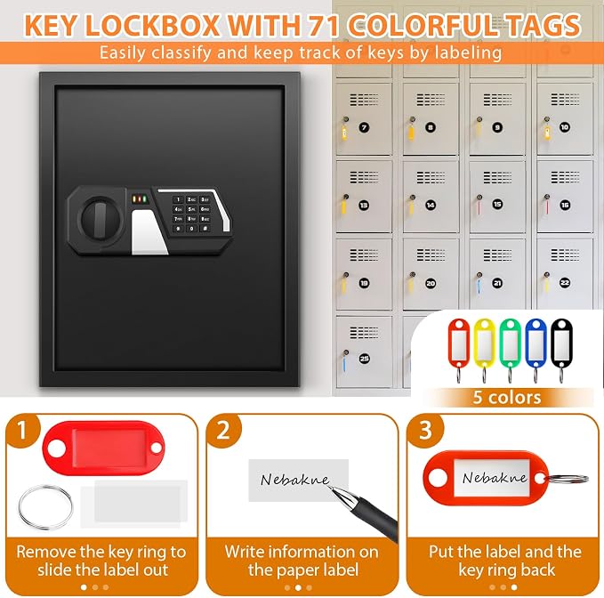 71 Keys Fireproof Key Lock Box, Anti-Theft Key Box Wall Mount