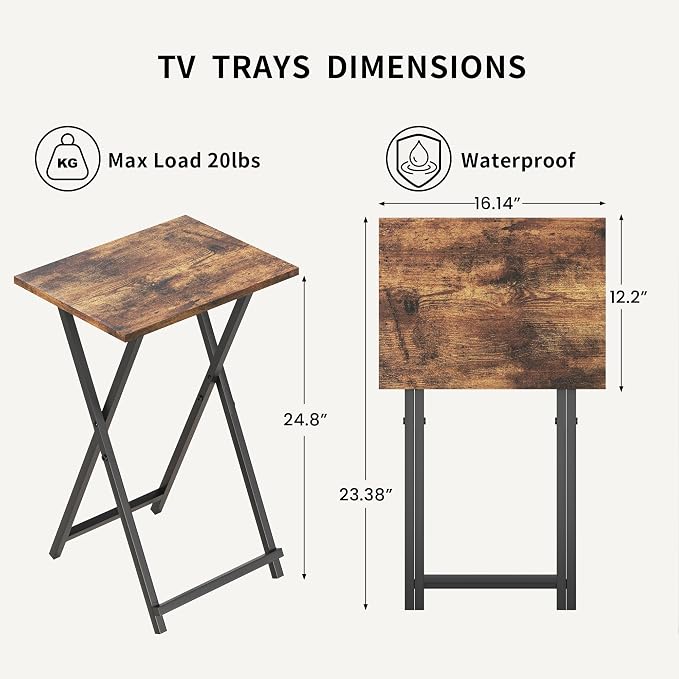Foldable TV Trays, Small Folding Table, TV Trays Set of 2, TV Dinner Tray