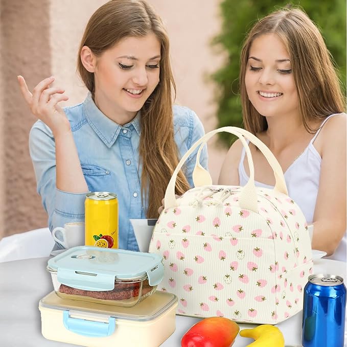 Bluboon Lunch Bag for Women Men Cute Corduroy Lunch Tote Bags Reusable