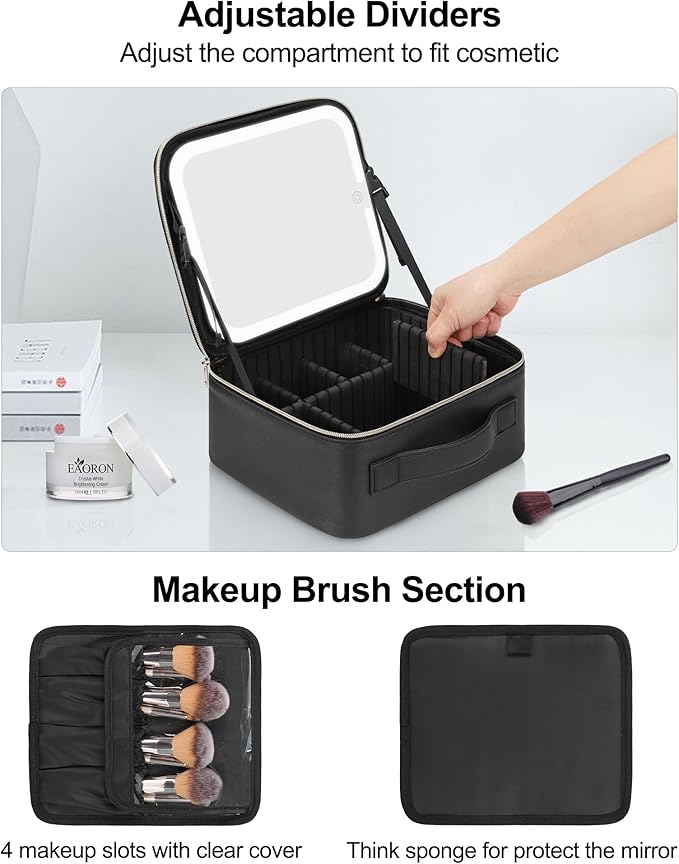 Chomeiu Makeup Bag with LED Mirror, Travel Makeup Case