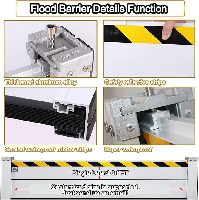 Reusable Flood Barrier, 3/4/5/6/7/8/9/10/11/12/13ft Long Heavy Duty Aluminum