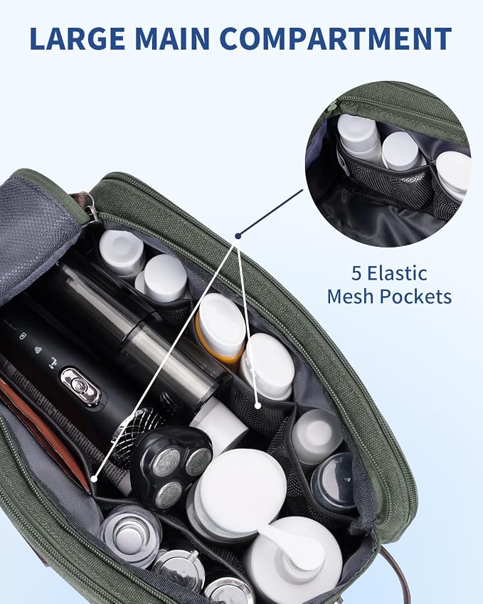 WANDF Toiletry Bag for Men Travel Toiletry Organizer Canvas and Leather Dopp