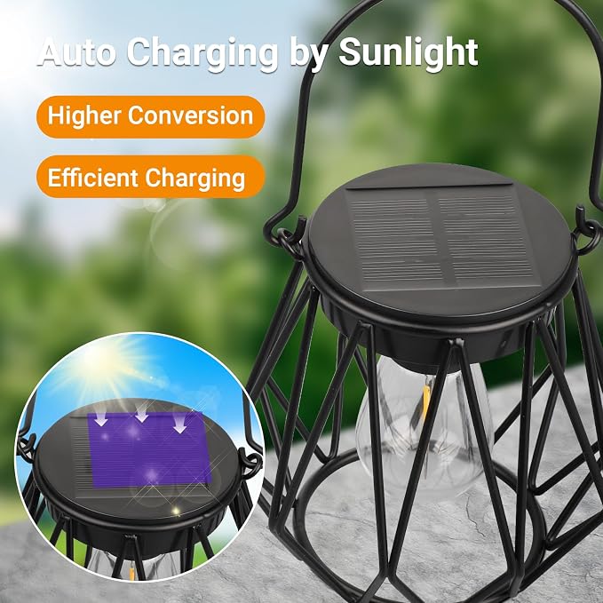 Solar Lanterns Outdoor Waterproof, Upgraded Powered Hanging Solar Lights