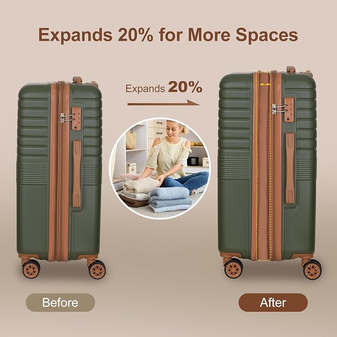 Romswi Luggage Sets 3 Piece Expandable PC+ABS Suitcases, Durable Hardshell