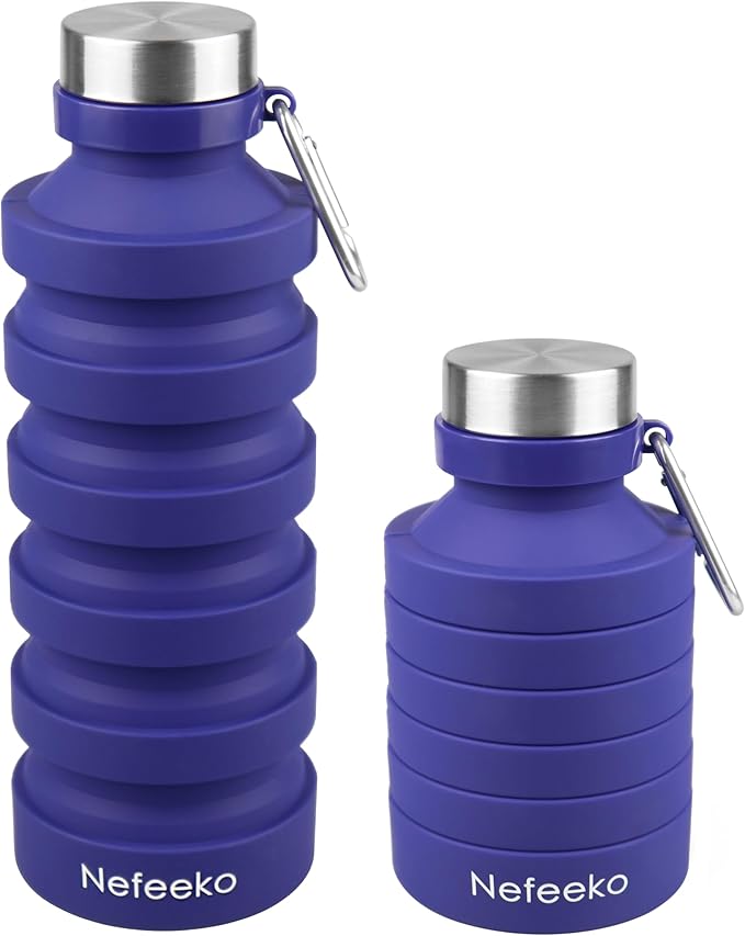 Nefeeko Collapsible Water Bottle, Reuseable BPA Free Silicone Foldable Water