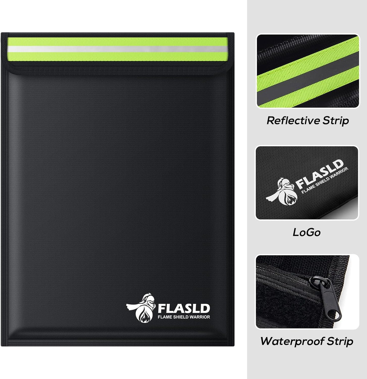 FLASLD Fireproof Document & Money Bags, Large Fireproof & Water Resistant Bag, Fireproof Folder Safe Bag for Cash, Valuables & Passport, with Silicone Coating & Zipper Closure (Document Bag-15x11”)