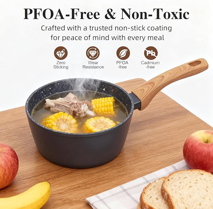 Nonstick Cookware Set, 2-Piece Non-Toxic Coated 8.5 Inch Frying Pan & Saucepan