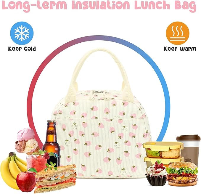 Bluboon Lunch Bag for Women Men Cute Corduroy Lunch Tote Bags Reusable
