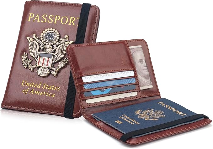RFID Passport Holder Wallet for Women Men Travel, Leather US Passport Cover Case