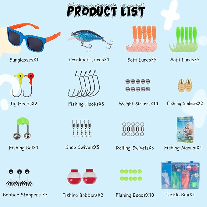 Kids Fishing Pole Set, Telescopic Fishing Rod Reel Combo Kids Starter Kit