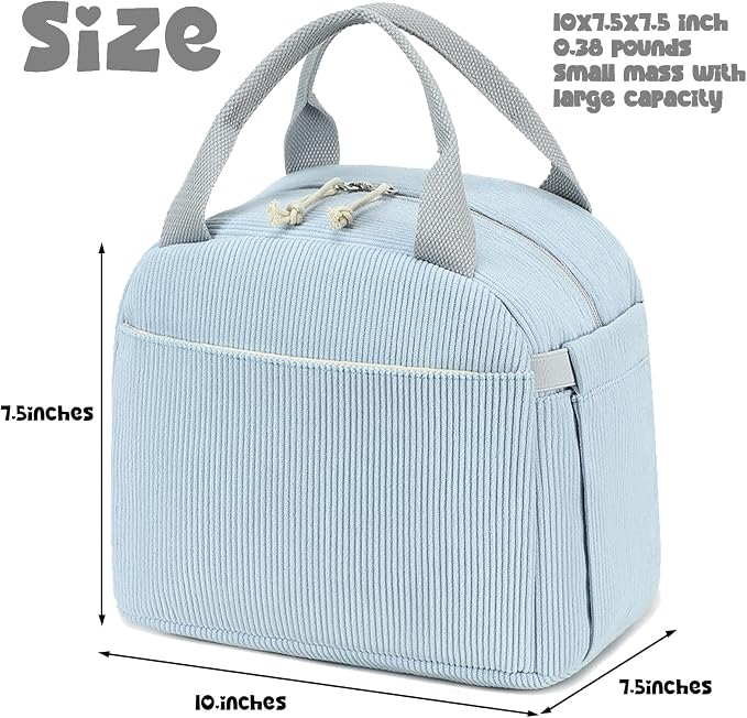 Bluboon Lunch Bag for Women Men Cute Corduroy Lunch Tote Bags Reusable