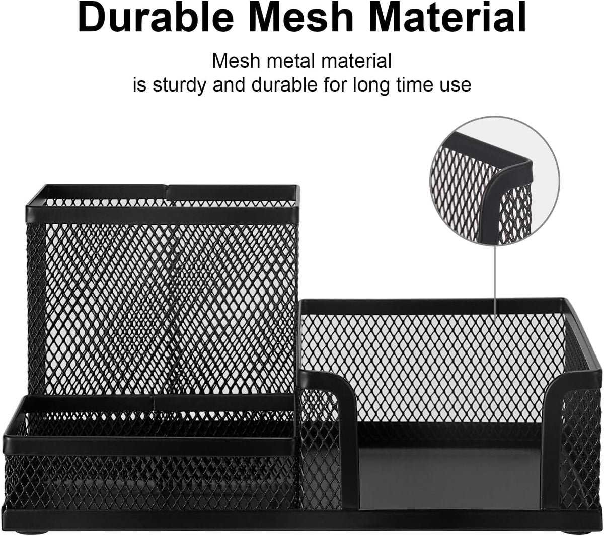 Comix Mesh Pen Pencil Holder Desk Organizer, 3 Compartment Wire Desktop Pen Pencil Cup Caddy Office Supplies Desk Accessories for Home Office School, Black