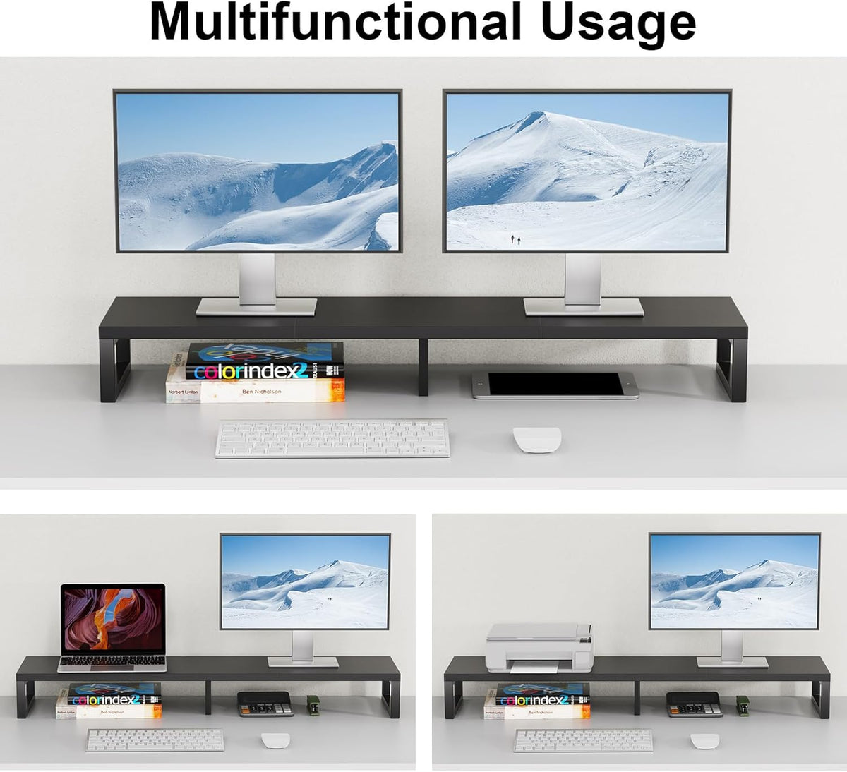 Zimilar Dual Monitor Stand Riser, Large Monitor Stand for Desk, Wood Monitor Riser with Storage Organizer for Home Office, Monitor Stands for 2 Monitors, Desktop Wooden Monitor Riser for Computer