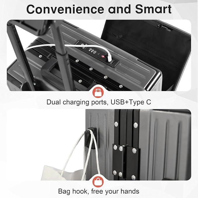 24 Inch Check-In Luggage Aluminum Frame Zipperless Luggage, Hard Shell Suitcase
