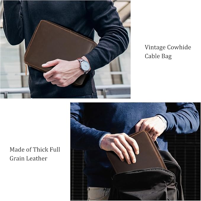 Polare Full Grain Leather Travel Cable Organizer Case Electronics Accessories