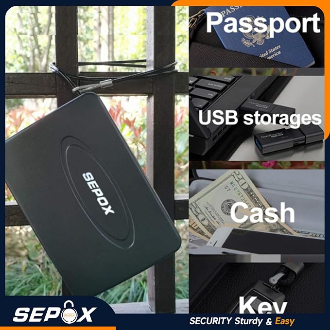 SEPOX® 2Pcs Water/Fire-Resistant Portable Security Case Lock Box Steel