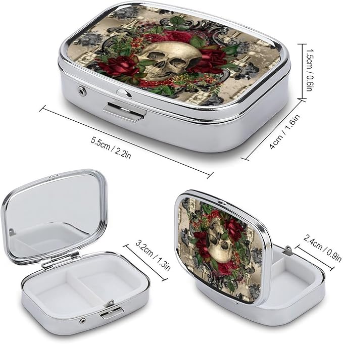 Metal 2 Compartment Pill Organizer Travel Friendly Portable Compact Pill Box