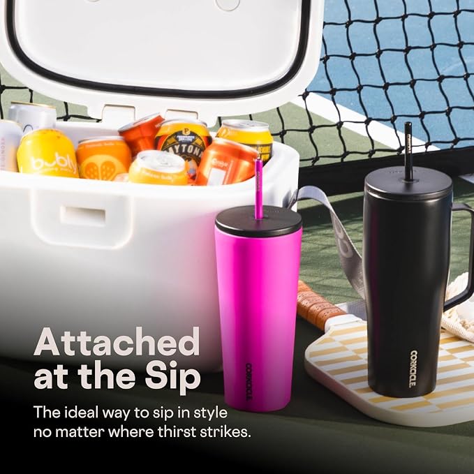 Corkcicle Cold Cup Insulated Tumbler with Straw - Keeps Drinks Cold for 12 Hours - Triple-Insulated Stainless Steel - Leak-Resistant Lid - Summer Drinkware Gift - 24 oz - Berry Punch