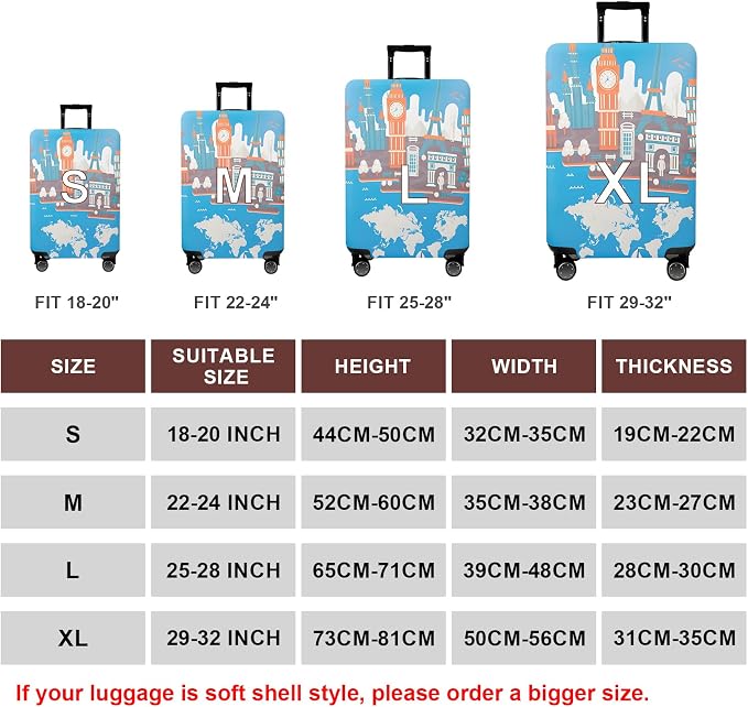 WUJIAONIAO Travel Luggage Cover Baggage Suitcase Cover Protector Skins 18-32