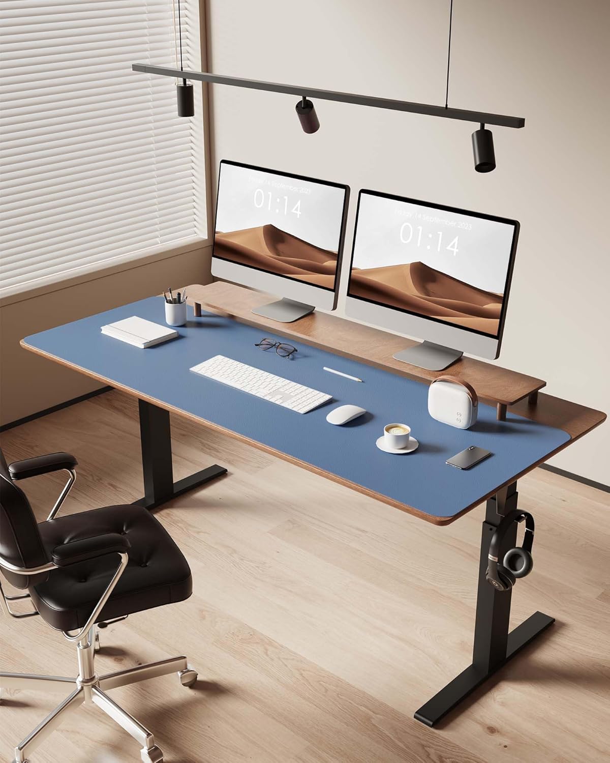 YSAGi Leather Desk Pad Protector, Office Desk Mat, Large Mouse Pad, Non-Slip PU Leather Desk Blotter, Laptop Desk Pad, Waterproof Desk Writing Pad for Office and Home (Blue, 47" x 17")