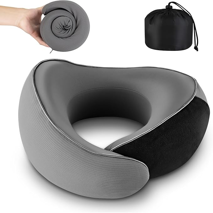 Adjustable Memory Foam Grey U-Shaped Travel Pillow